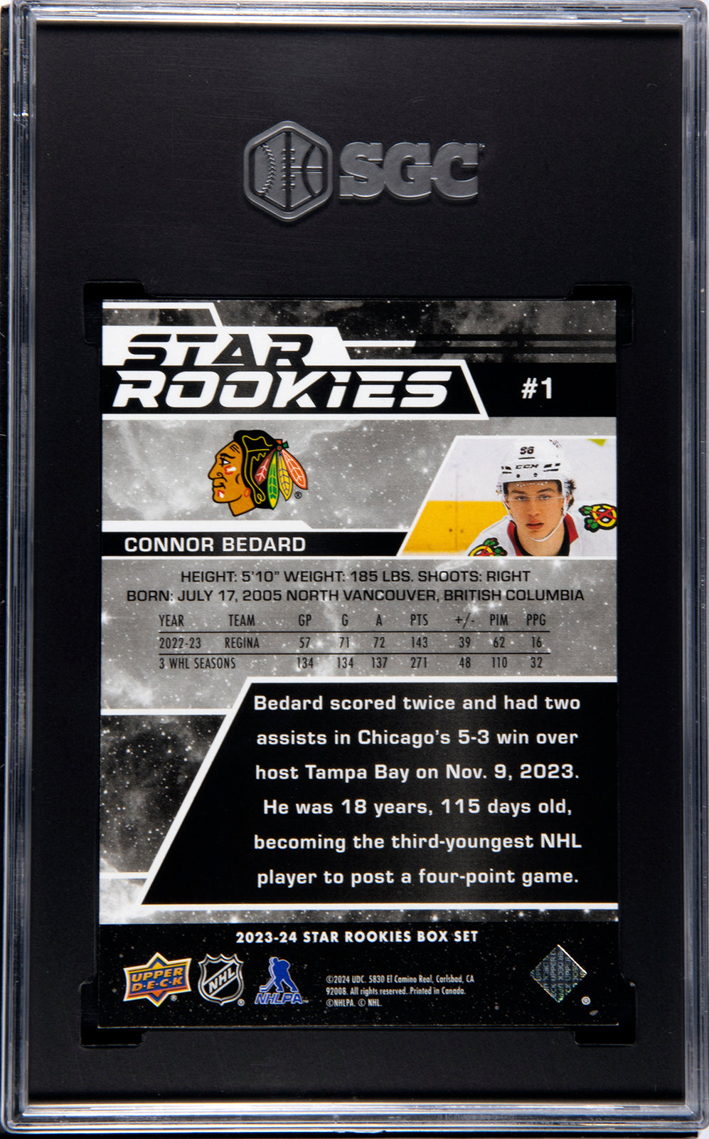 2023-24 Upper Deck Star Rookies #1 Connor Bedard SGC 9