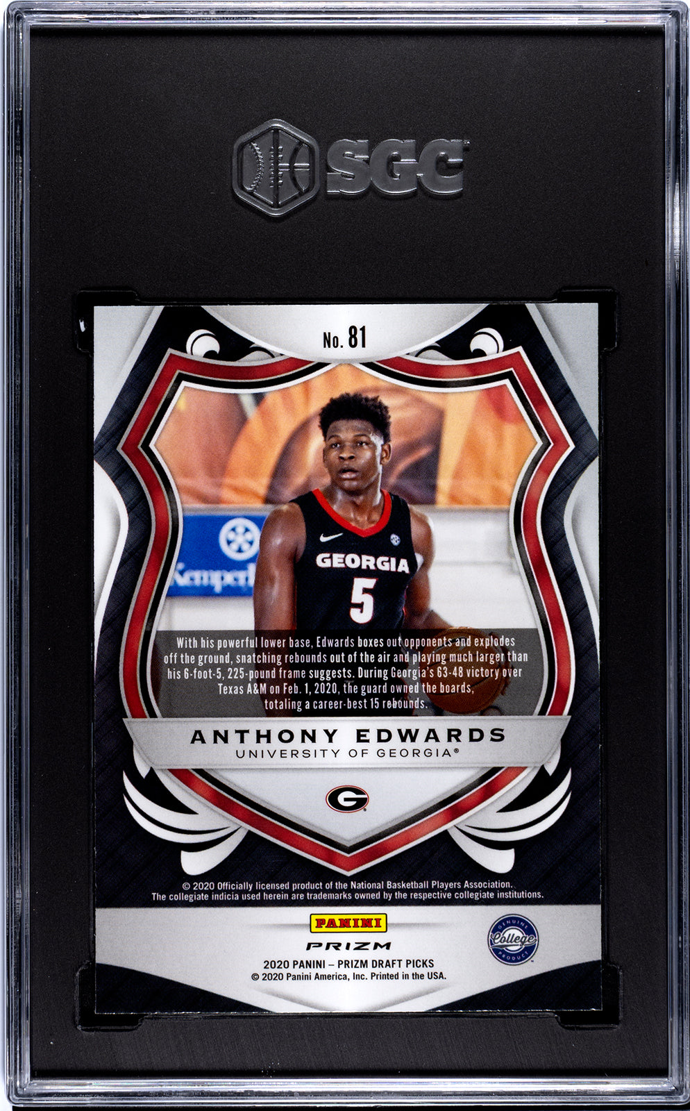 2020-21 Panini Prizm Draft Picks Anthony Edwards #81 Crusade R/W/B Prizm SGC 10 Rookie Card