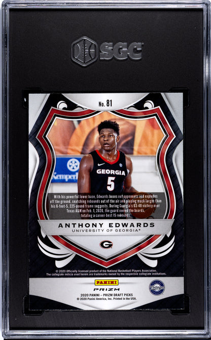 2020-21 Panini Prizm Draft Picks Anthony Edwards #81 Crusade R/W/B Prizm SGC 10 Rookie Card