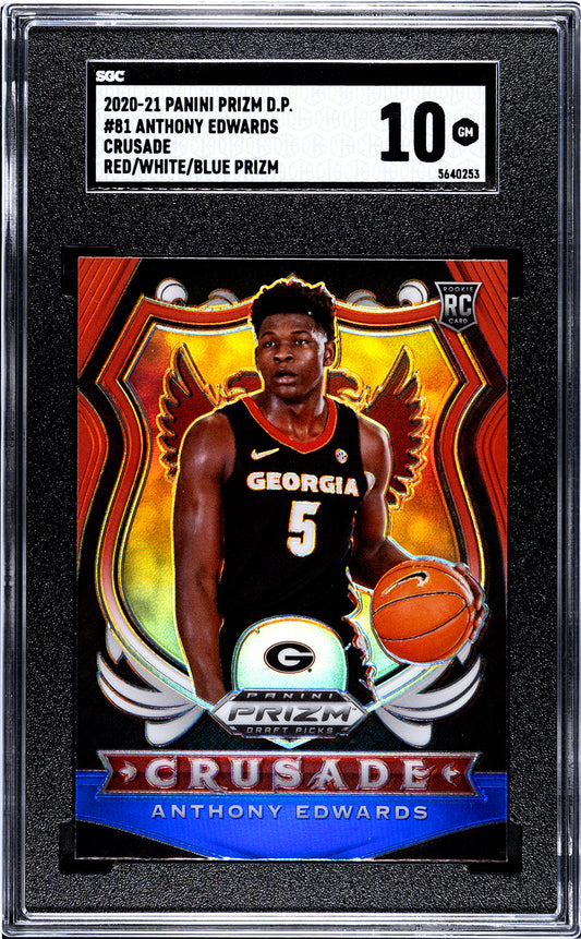 2020-21 Panini Prizm Draft Picks Anthony Edwards #81 Crusade R/W/B Prizm SGC 10 Rookie Card