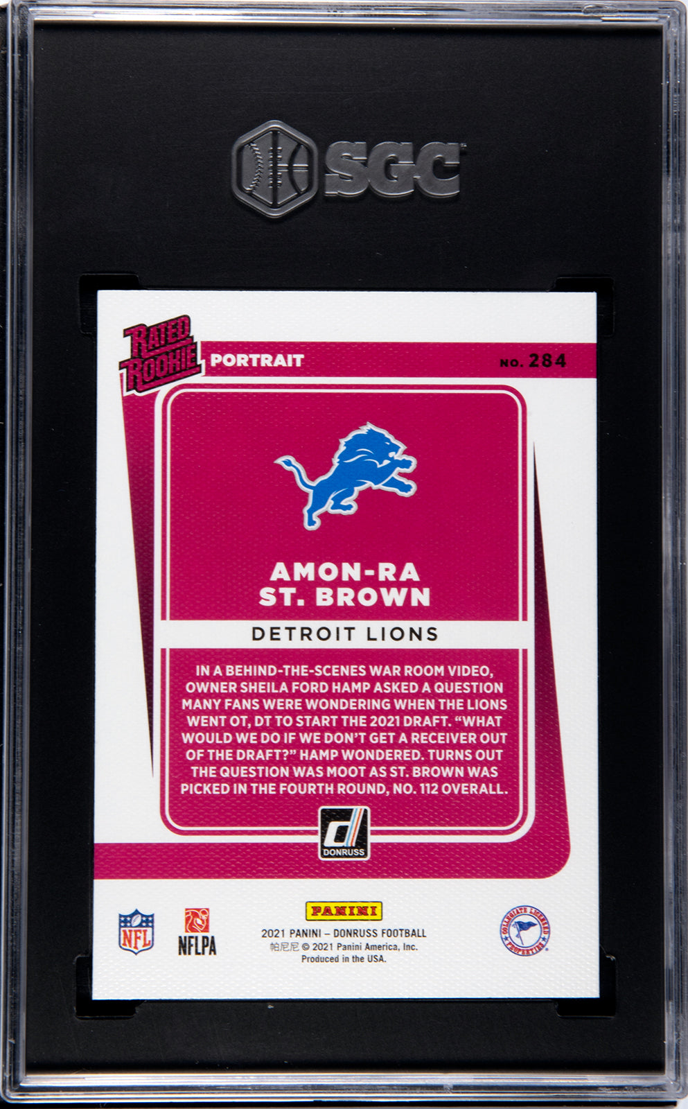 2021 Donruss Rated Rookie Amon-Ra St. Brown #284 Portrait SGC 10