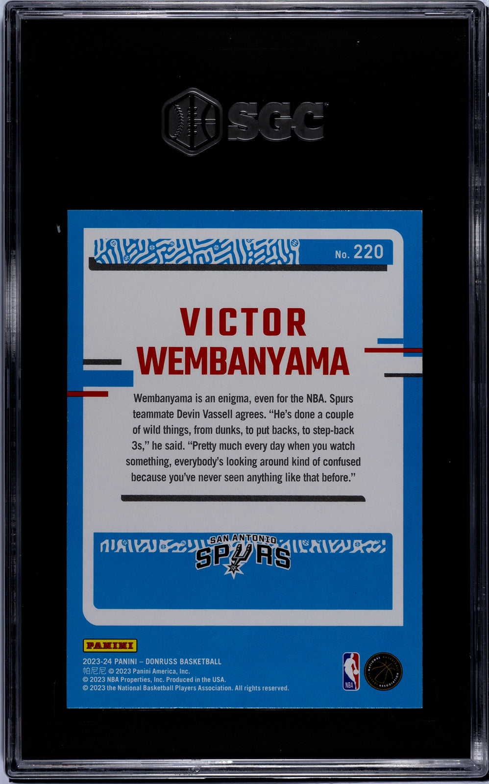 2023-24 Donruss Rated Rookie Victor Wembanyama #220 SGC 9.5