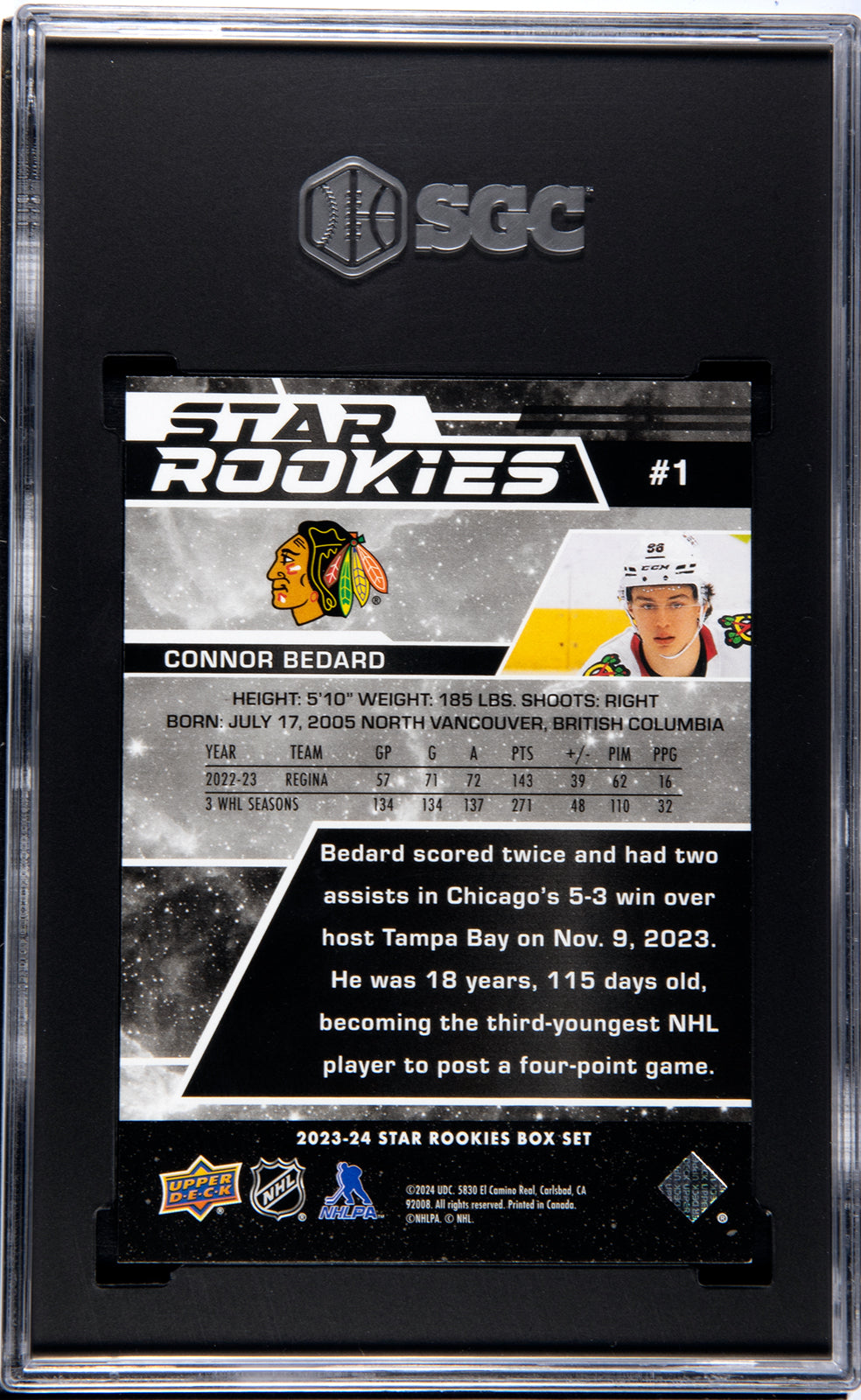 2023-24 Upper Deck Star Rookies Connor Bedard #1 SGC 9 Rookie Card (B)