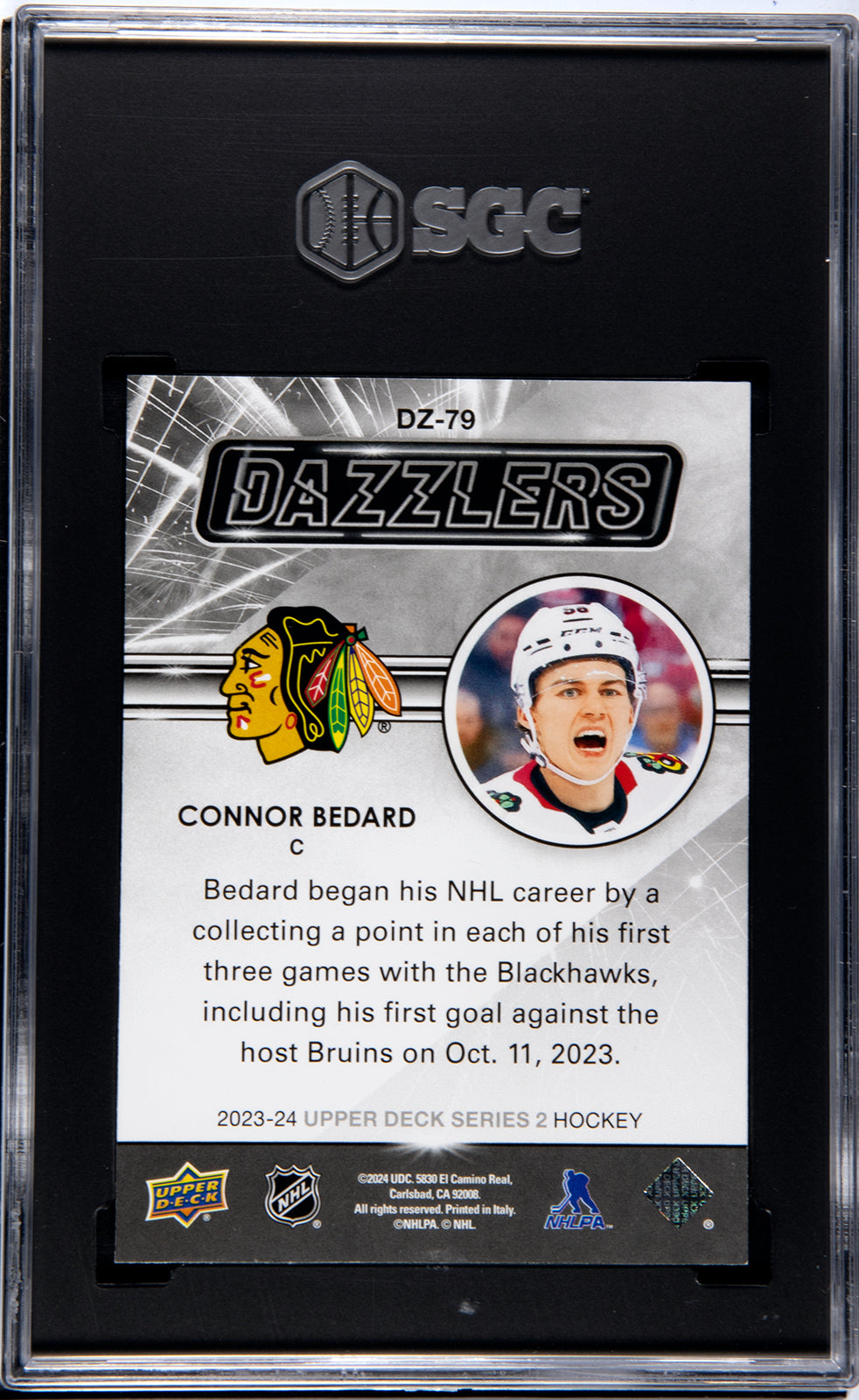 2023-24 Upper Deck Connor Bedard DZ-79 Orange Dazzlers SGC 9.5 Rookie