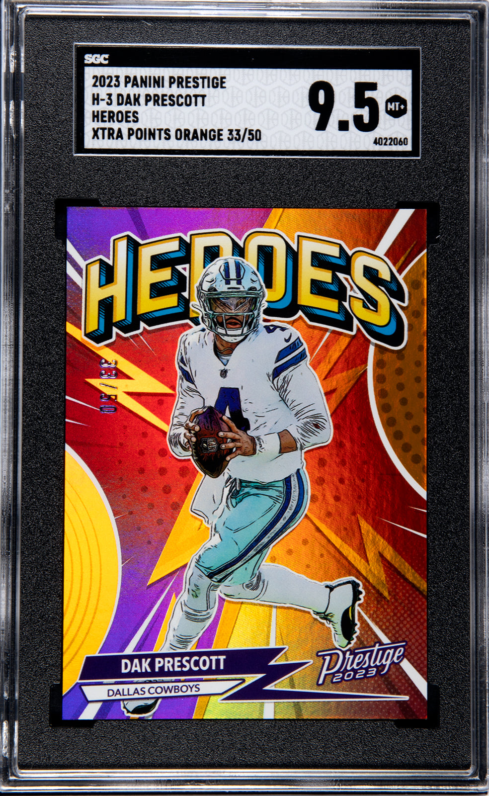 2023 Panini Prestige Dak Prescott H-3 Heroes Xtra Points Orange #33/50 SGC 9.5