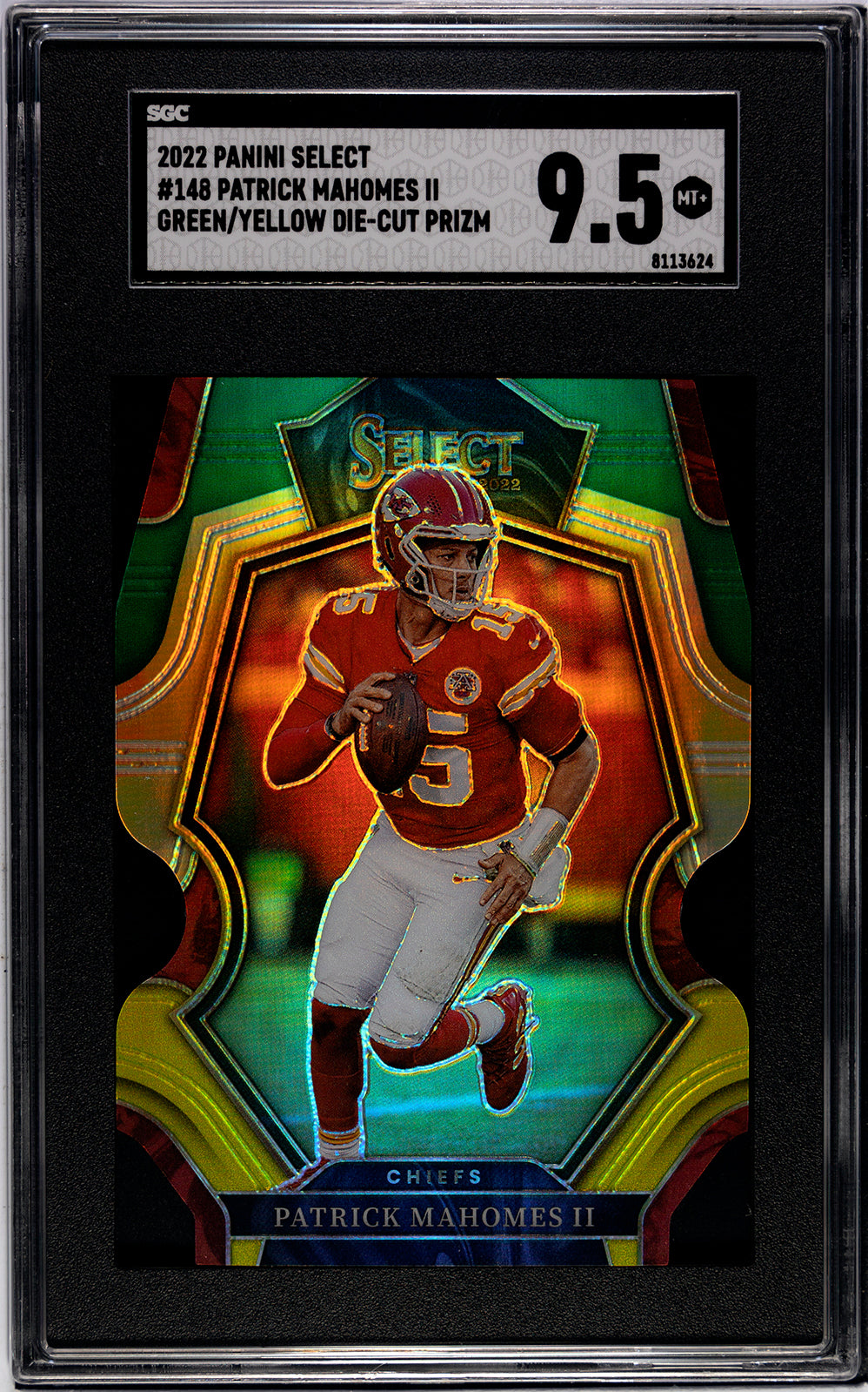 2022 Panini Select #148 Patrick Mahomes Green/Yellow Die-Cut Prizm SGC 9.5