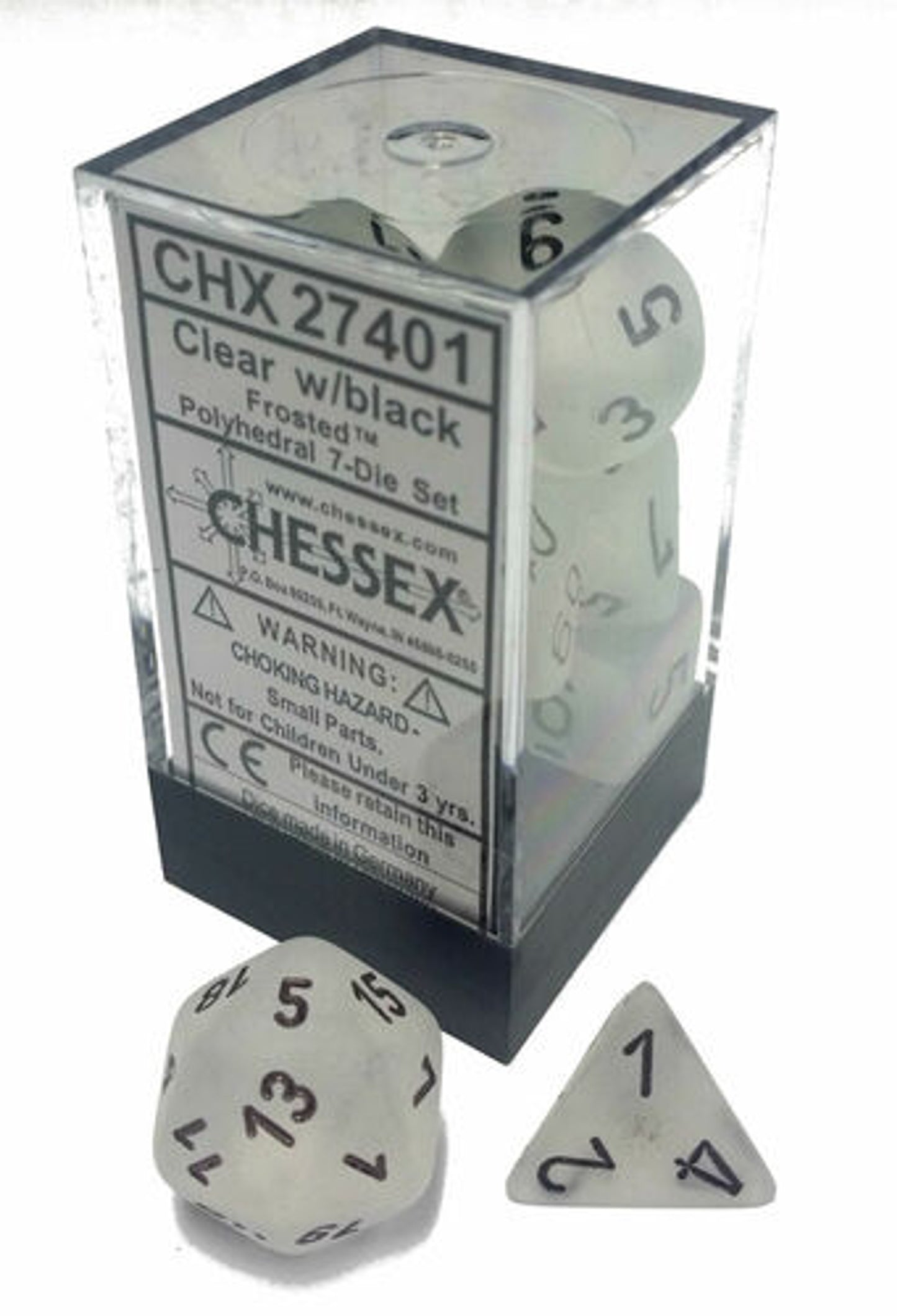 Chessex Dice: Speckled - Frosted - Polyhedral Clear/Black (7)