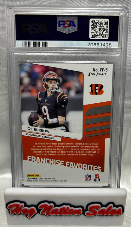 2022 Panini Prestige Joe Burrow #FF-5, Franchise Favorites Orange Xtra Points, Numbered 33/75,  PSA 10