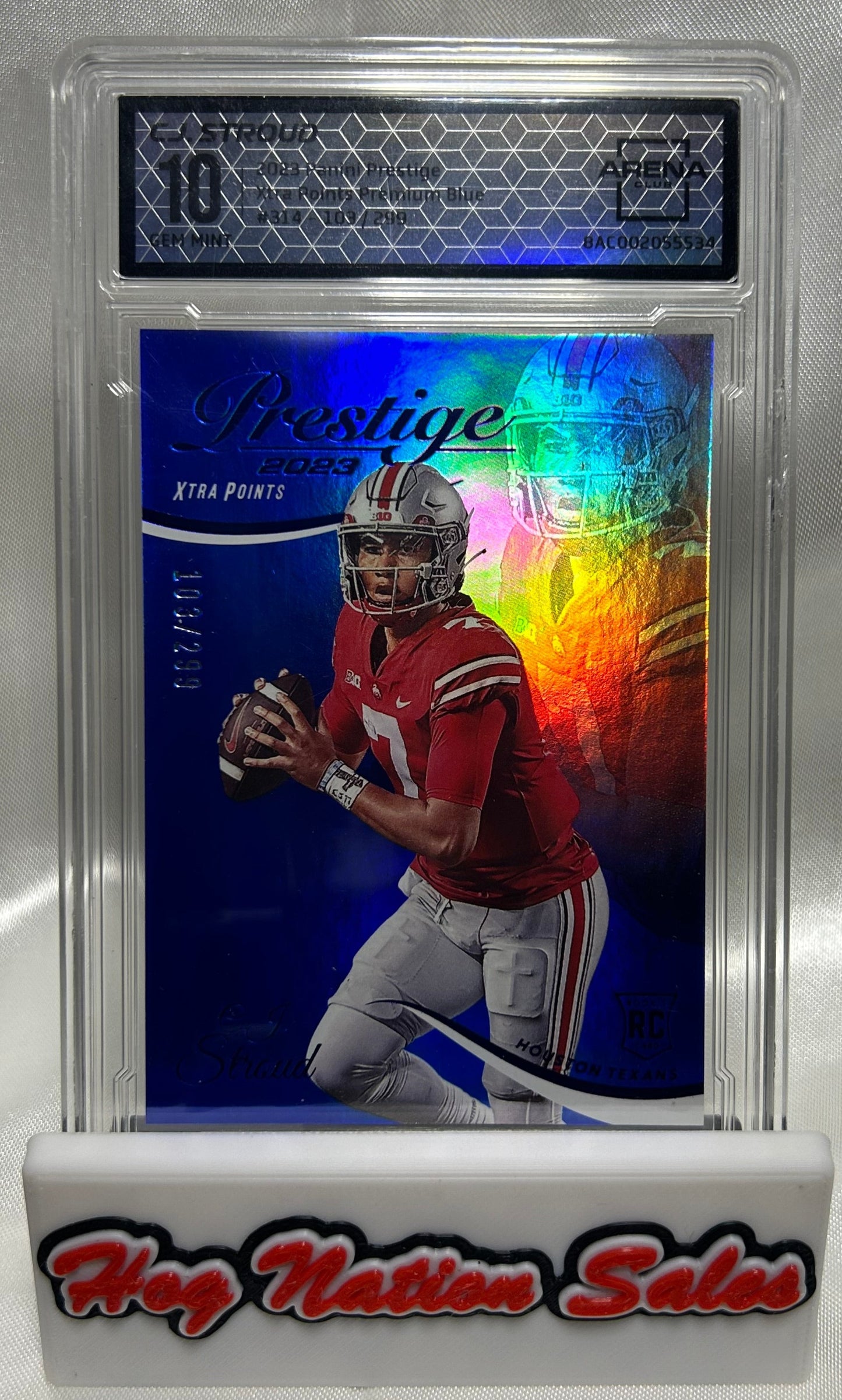 2023 Panini Prestige CJ Stroud #314 Xtra Points Premium Blue, Numbered 103/299, Rookie Card, Arena Gem Mint 10