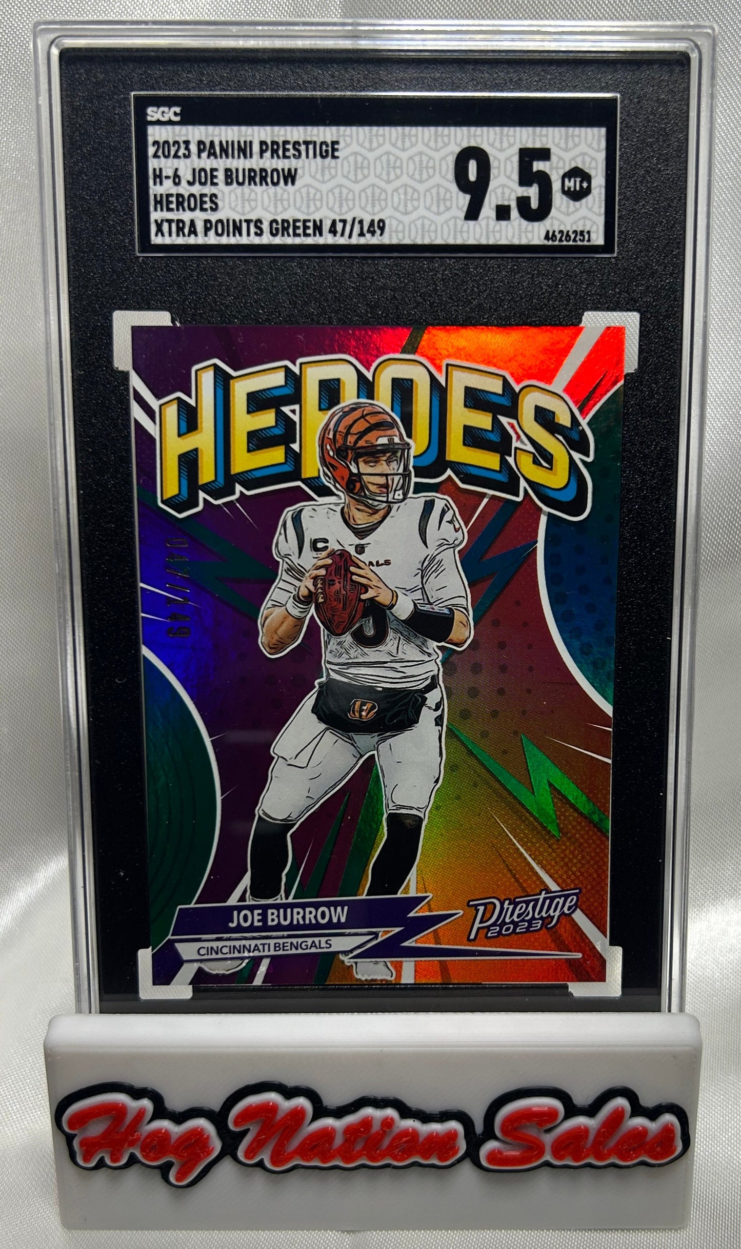 2023 Panini Prestige Joe Burrow #H6 Heroes Xtra Points Green, Numbered 47/149,  SGC 9.5