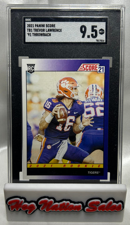 2021 Panini Score Trevor Lawrence #TB1 Rookie Card,‘91 Throwback, SGC 9.5