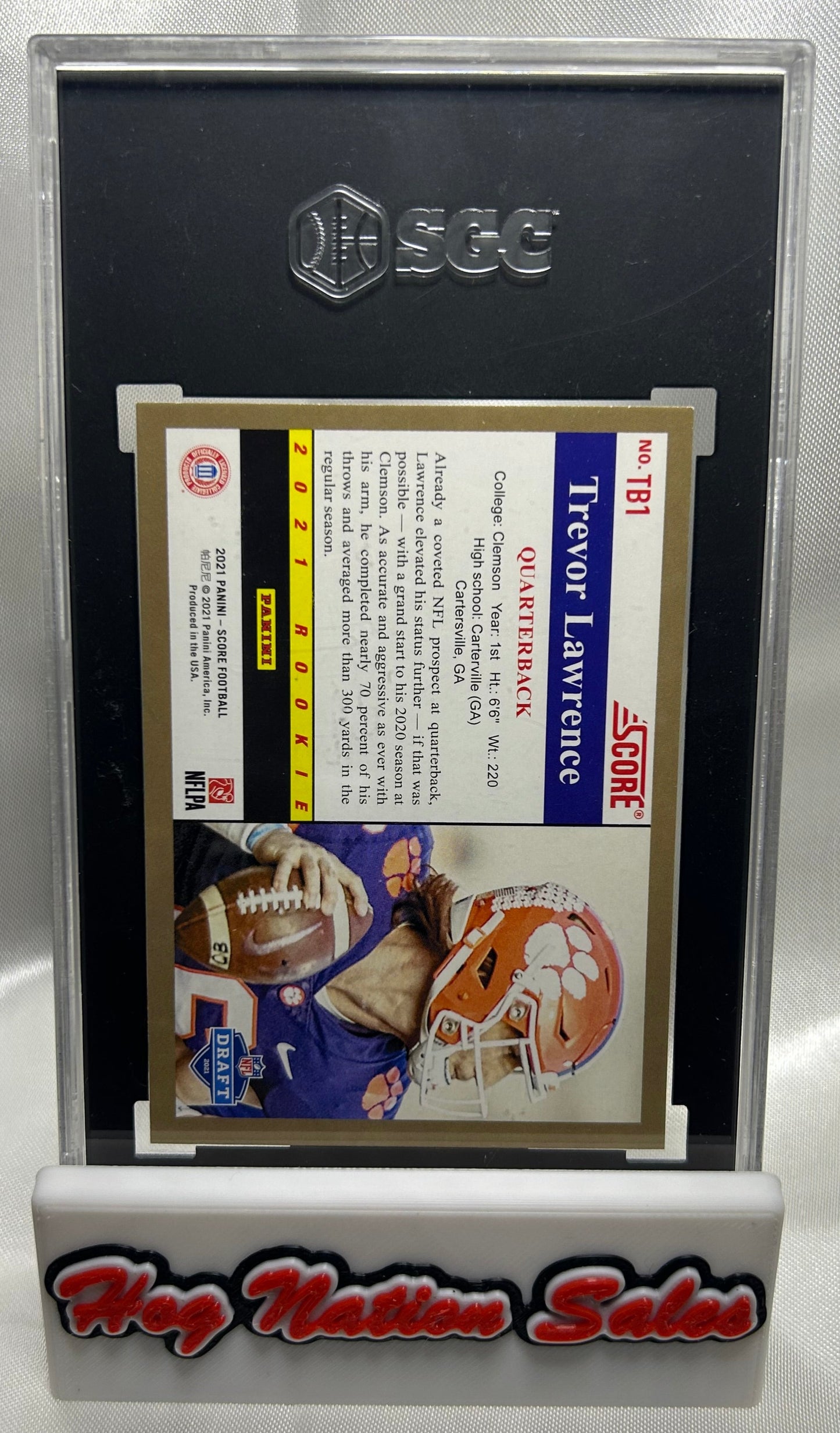 2021 Panini Score Trevor Lawrence #TB1 Rookie Card,‘91 Throwback, SGC 9.5