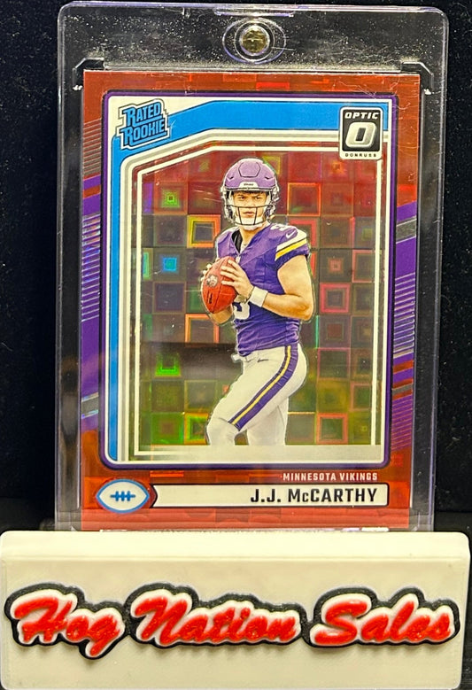 2024 Donruss Football JJ McCarthy Red Pandora Optic SP Preview RC