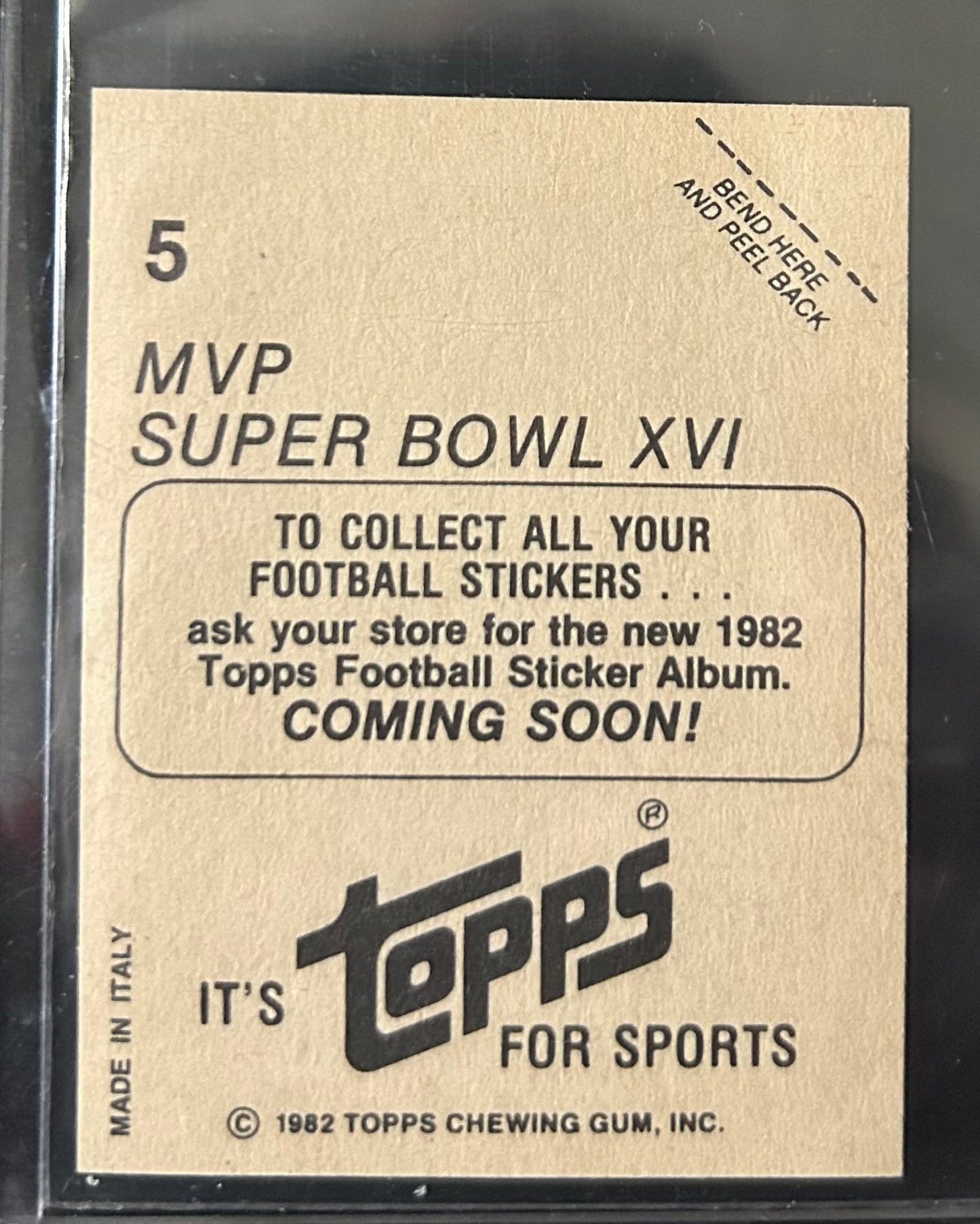 1982 Topps #5 Joe Montana "Coming Soon" Sticker