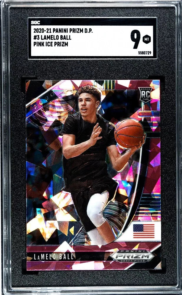 2020-21 Panini Prizm Draft Picks Lamelo Ball #3 Rookie Card Pink Ice Prizm SGC 9