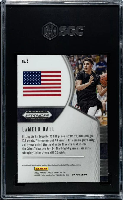 2020-21 Panini Prizm Draft Picks Lamelo Ball #3 Rookie Card Pink Ice Prizm SGC 9