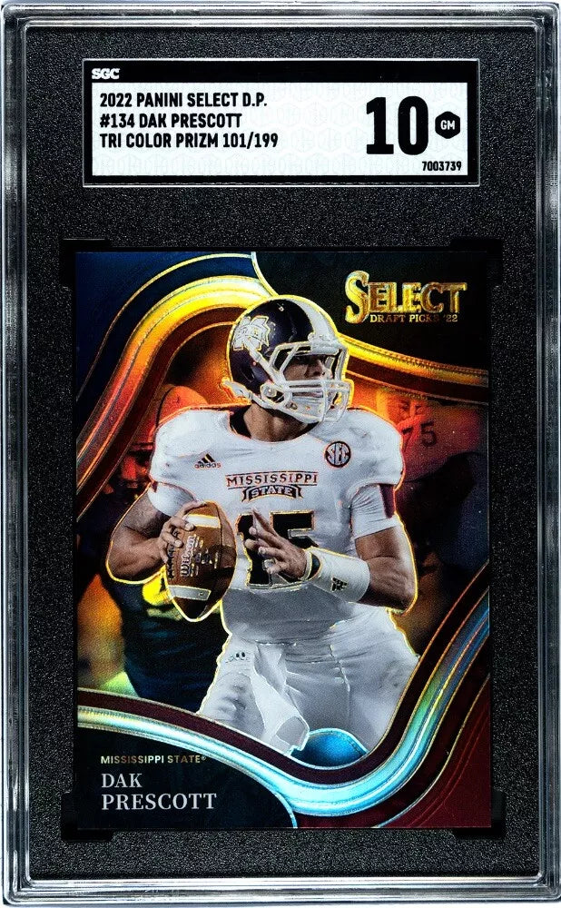 2022 Panini Select Draft Picks Dak Prescott #134 Tri-Color Prizm, Numbered 101/199, SGC 10