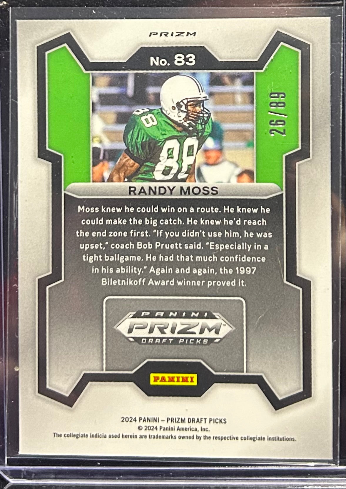 2024 Panini Prizm Draft Picks Randy Moss Blue Prizm 26/89