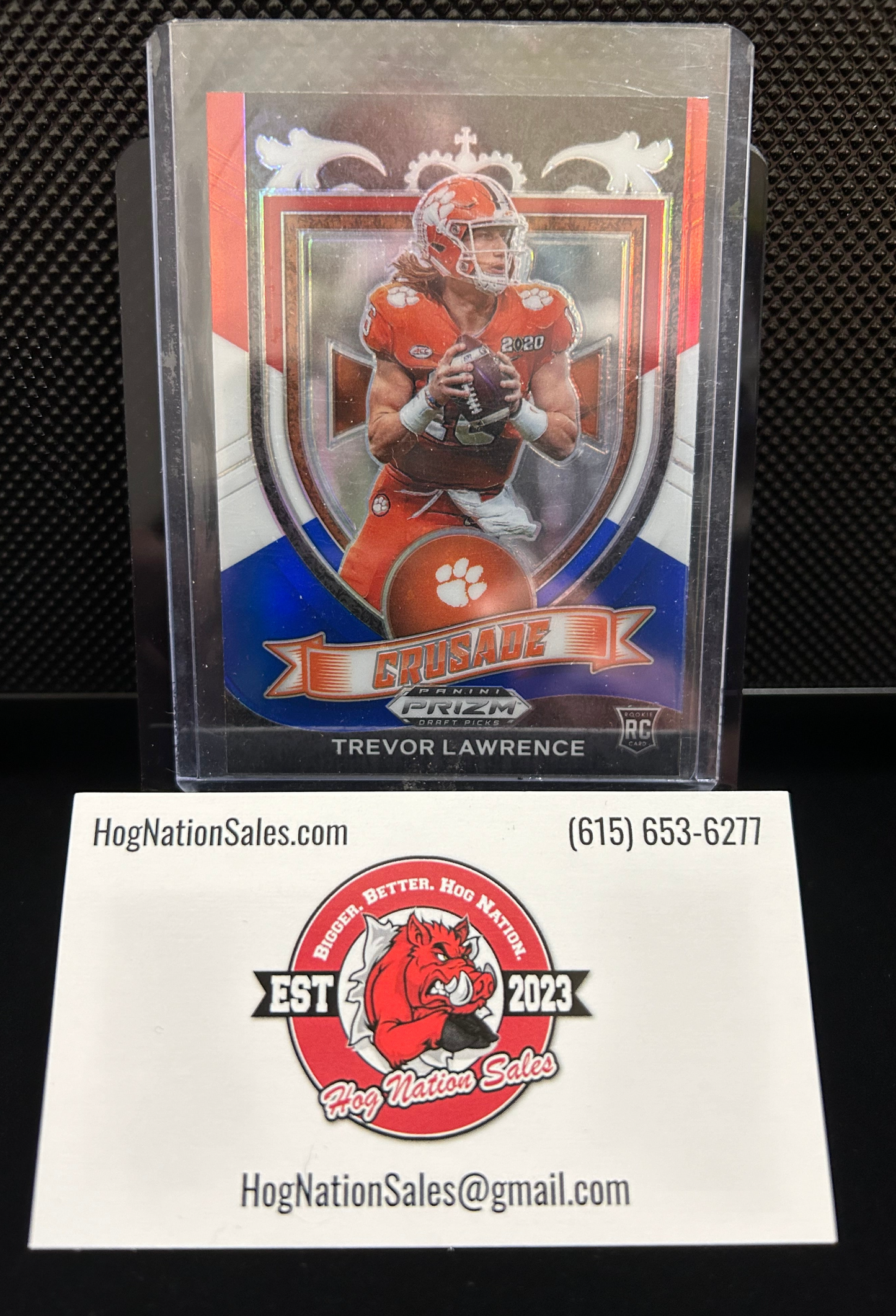 2021 Panini Prizm Draft Picks Trevor Lawrence #161 Red White Blue Prizm Crusade Rookie Card