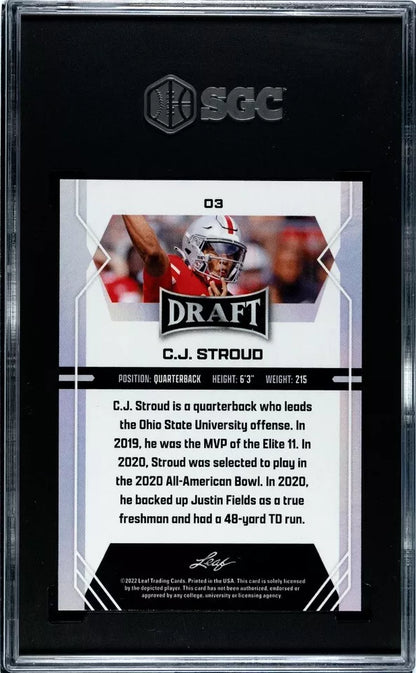 2022 Leaf Draft C.J. Stroud #03 Blue Rookie Card SGC 9.5